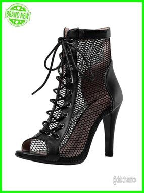 Peep Toe High Top Lace Up Sandals with Buckle Strap Heels